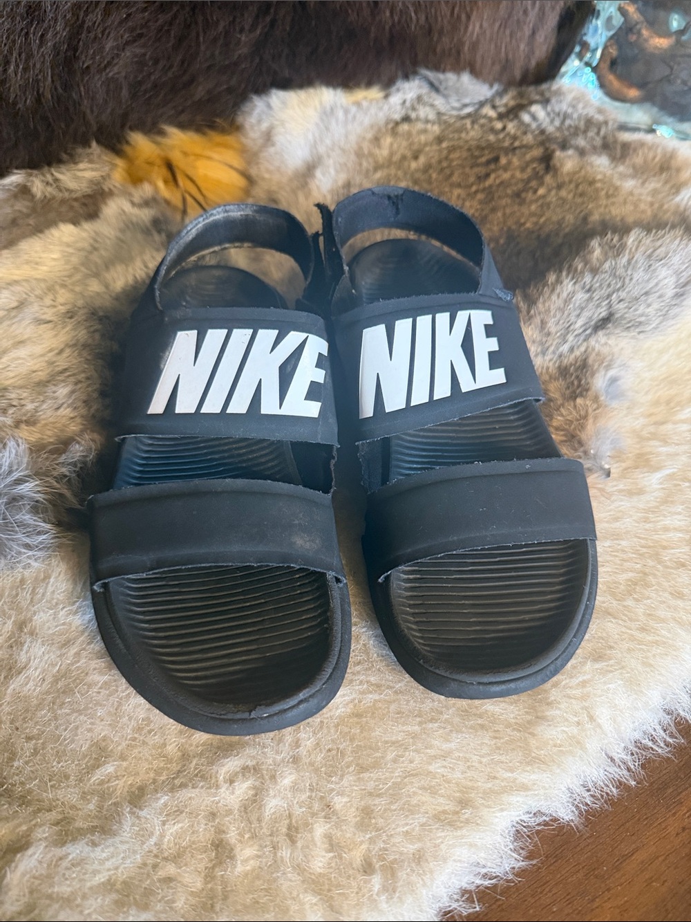 Nike Black Kids Slide Sandals with Bold White Logo 5 (4050)